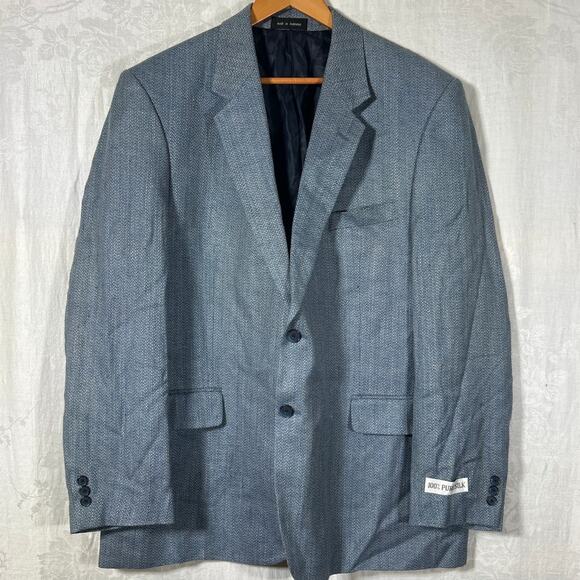 Vintage Norm Thompson Sport Coat 46 LONG Blue Tan 100% Pure Silk Deadstock - Picture 1 of 16